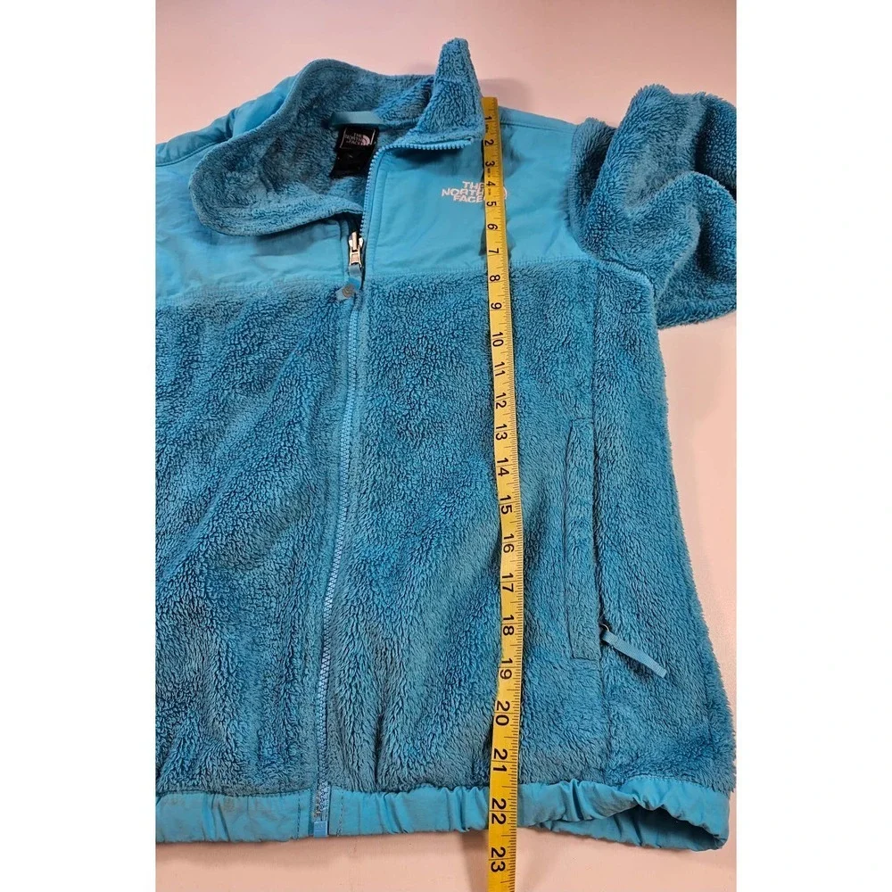 The north face girls large (14-16) Teal furry full zip jacket READ